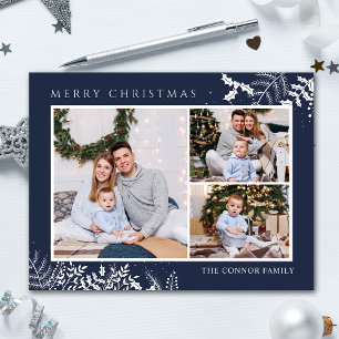 Cartão Postal Colagem de Fotos Azul Marinho Moderno Feliz Natal