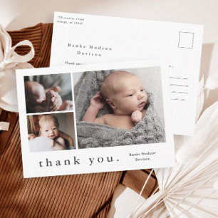 Cartão Postal Colagem de Fotos com Nome Moderno Obrigado Bebê