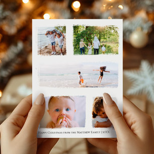 Cartão Postal Colagem de Fotos da Família no Natal em Folha Dour
