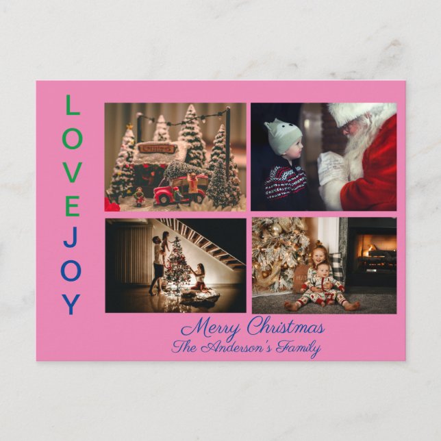 Cartão Postal Colagem de Fotos da Família Quatro Fotos Feliz Nat (Frente)