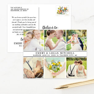 Cartão Postal Colagem de Fotos de Agradecimento de Casamento Ele