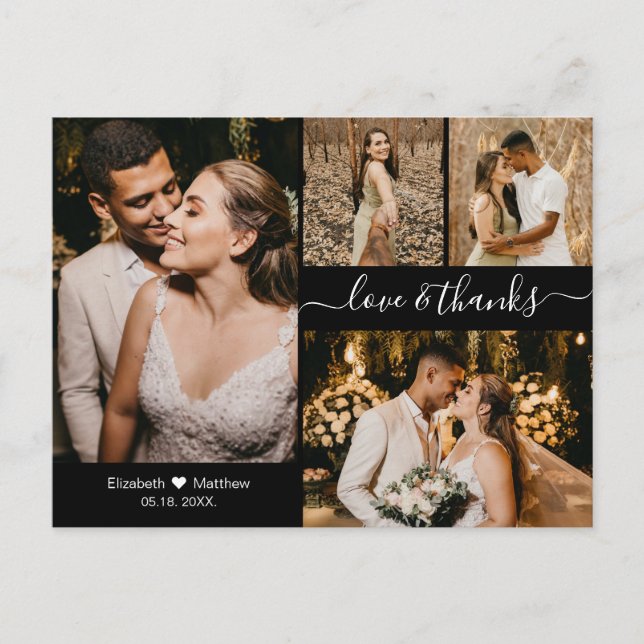 Cartão Postal Colagem de Fotos de Amor e Obrigados de Casamento  (Frente)