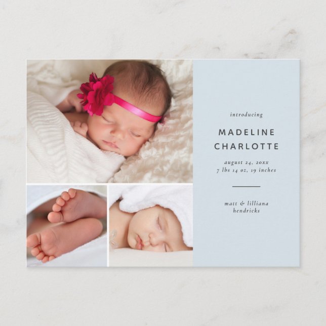 Cartão Postal Colagem de Fotos de Bebê Menino Azul Anúncio de Na (Frente)