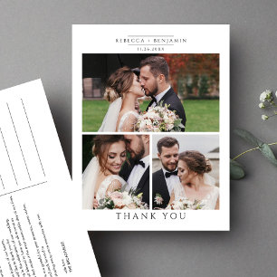 Cartão Postal Colagem de Fotos de Casamento Minimalista Obrigado