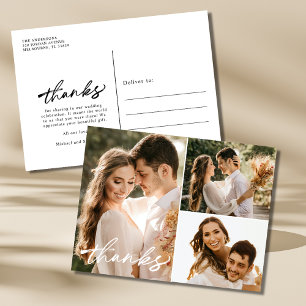 Cartão Postal Colagem de Fotos de Casamento Moderno Obrigado