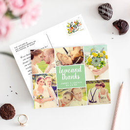 Cartão Postal Colagem de Fotos de Casamento Verde de Obrigado e