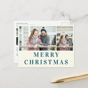 Cartão Postal Colagem de Fotos de Natal Marfim Azul Marinho Text