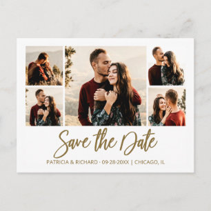 Cartão Postal Colagem de Fotos de Salvar a Data de Casamento com