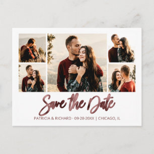 Cartão Postal Colagem de Fotos de Salvar a Data de Casamento com