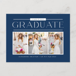 Cartão Postal Colagem de Fotos de Tipografia Simples Azul Gradua