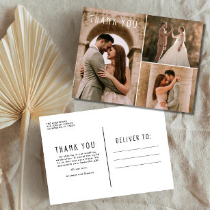 Cartão Postal Colagem de Fotos do Casamento Moderno Obrigado