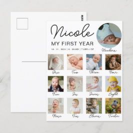 Cartão Postal Colagem de Fotos do Primeiro Ano do Bebê Moderno 1