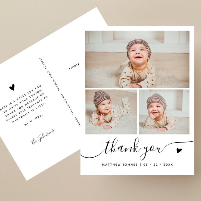 Cartão Postal Colagem de Fotos Elegante Script 3 Obrigado Querid (Criador carregado)