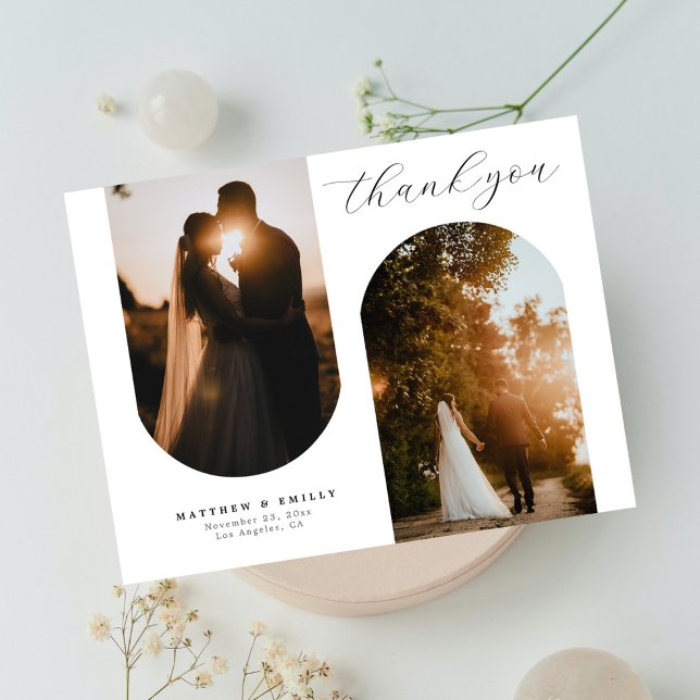 Cartão Postal Colagem de Fotos em Chic Arch Casamento Mínimo Obr (Criador carregado)