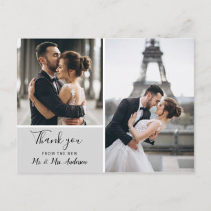 Cartão Postal Colagem de Fotos em Cinza Elegante Obrigado