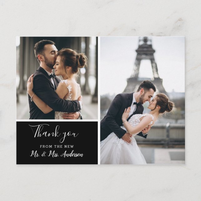 Cartão Postal Colagem de Fotos em Preto 2 Elegante | Obrigado! (Frente)
