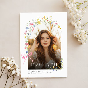 Cartão Postal Colagem de Fotos Floral Laço Rosa Agradecimento de