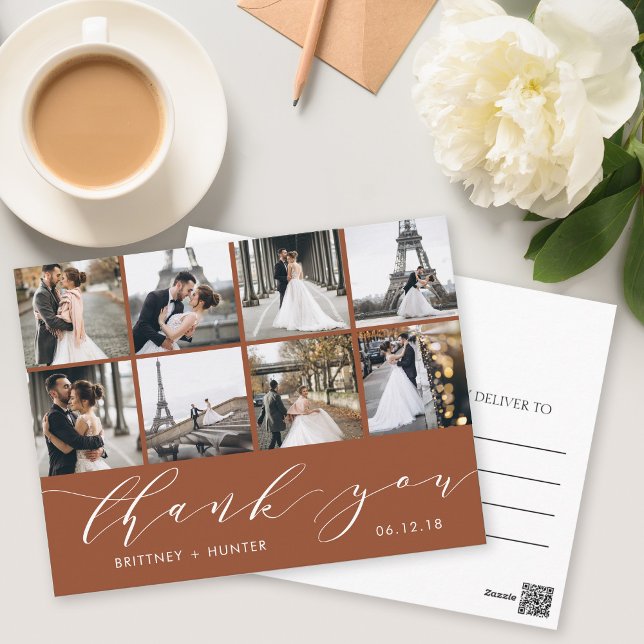 Cartão Postal Colagem de Fotos Moderna Agradecimento Terracota (Criador carregado)