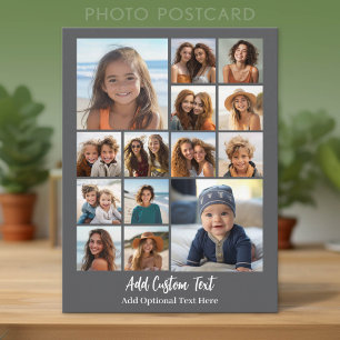 Cartão Postal Colagem de Fotos Moderna Minimalista Cinza Branco