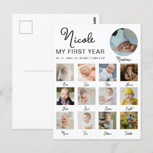 Cartão Postal Colagem de Fotos Moderno do Primeiro Ano do Bebê 1
