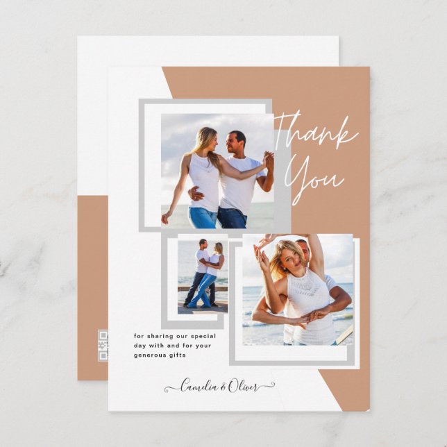 Cartão Postal Colagem de Fotos OBRIGADO Casamento/Bebê/Diplomado (Frente/Verso)