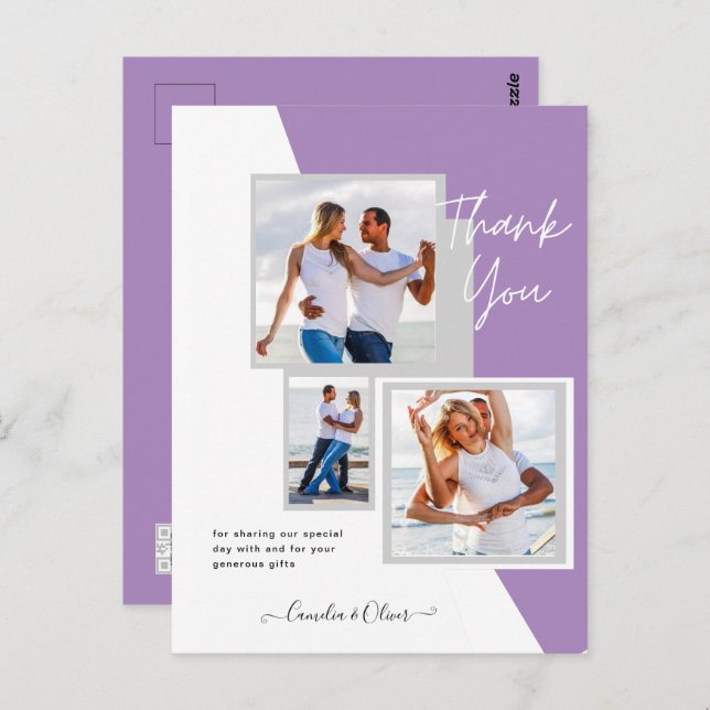 Cartão Postal Colagem de Fotos OBRIGADO Casamento/Bebê/Diplomado (Frente/Verso)