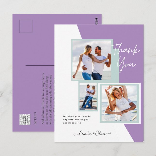Cartão Postal Colagem de Fotos OBRIGADO Casamento/Bebê/Diplomado (Frente/Verso)