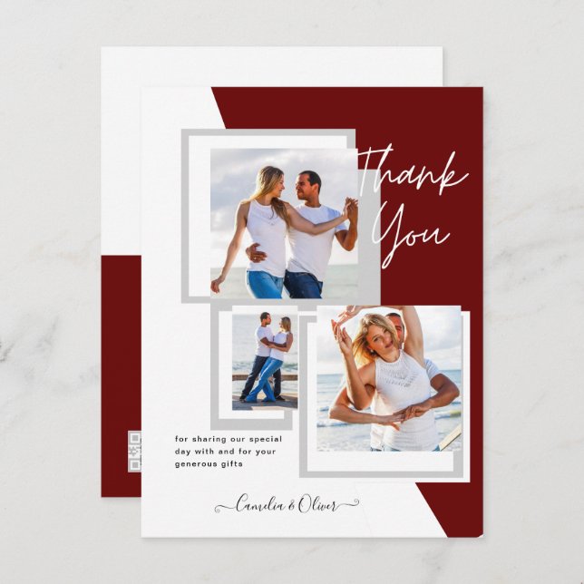 Cartão Postal Colagem de Fotos OBRIGADO Casamento/Bebê/Diplomado (Frente/Verso)