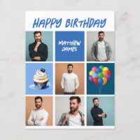 Colagem de Fotos Personalizada Azul de Aniversário