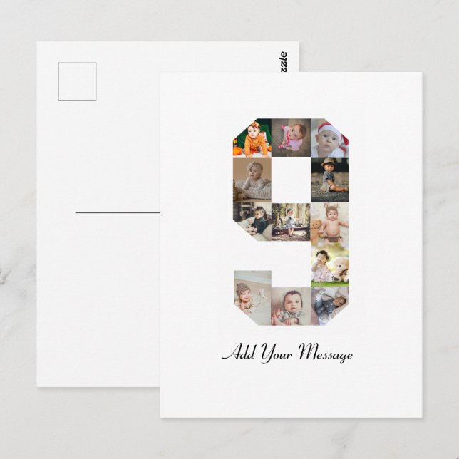 Cartão Postal Colagem de Fotos Preto e Branco Número 9 (Frente/Verso)