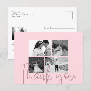 Cartão Postal Colagem de Fotos Rosa Elegante Agradecimento de Ca