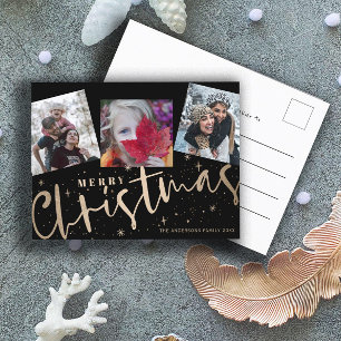 Cartão Postal Colagem de Fotos Simples de 3 Fotos para o Natal F