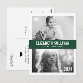 Cartão Postal Colagem de Fotos Verde Então e Agora Graduação