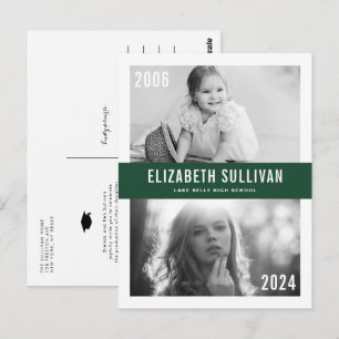 Cartão Postal Colagem de Fotos Verde Então e Agora Graduação