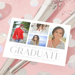 Cartão Postal Colagem de Graduação de 4 Fotos em Cinza Prata