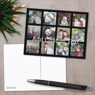 Cartão Postal Colagem de Instagram de 12 Fotos com Fundo Preto