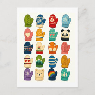 Cartão Postal Colagem de Luvas de Inverno Fofas