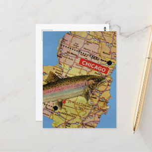 Cartão Postal Colagem de Mapa de Peixes