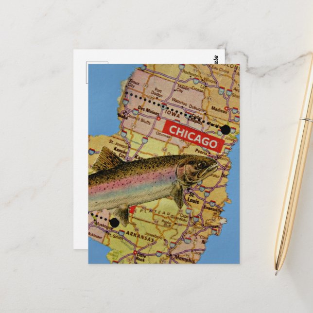 Cartão Postal Colagem de Mapa de Peixes (Frente/Verso In Situ)