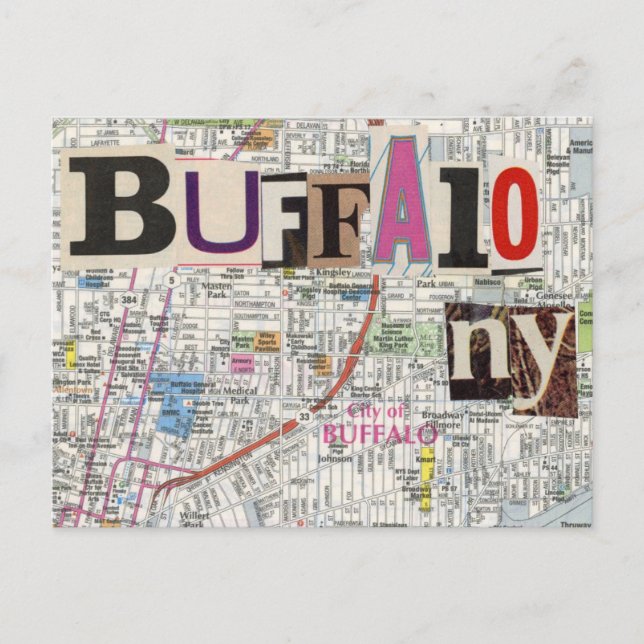 Cartão Postal Colagem de Mapas Buffalo NY (Frente)