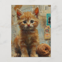 Colagem de Meios Mistos de Fio de Gatinho Gengibre