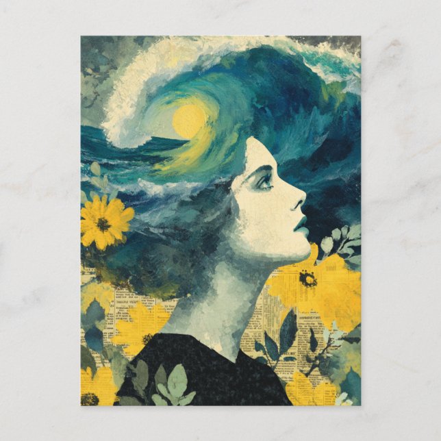 Cartão Postal Colagem de Mídia Mestiça do Cérebro Oceânico (Frente)