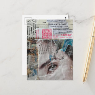 Cartão Postal Colagem de Mídia Mista Abstrata de Conta Facial