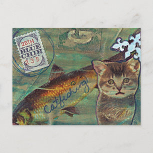 Cartão Postal Colagem de Mídia Mista Catfishing