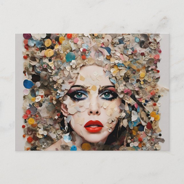 Cartão Postal Colagem de Mídia Mista Colorida (Frente)