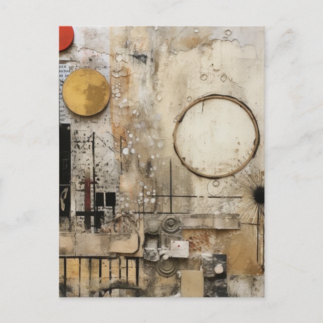 Cartão Postal Colagem de mídia mista de abstrato (Frente)