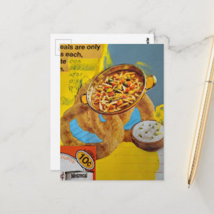 Cartão Postal Colagem de mídia mista de anéis de lentilha e sopa