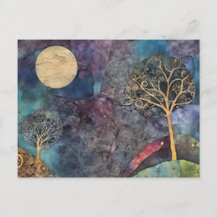 Cartão Postal Colagem de Mídia Mista de Árvore abstrato
