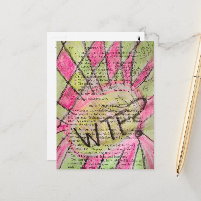 Cartão Postal Colagem de Mídia Mista de Livros Infantis Antigos (Frente/Verso In Situ)