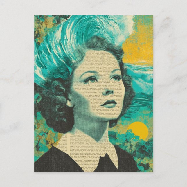 Cartão Postal Colagem de mídia mista de ondas cerebrais (Frente)